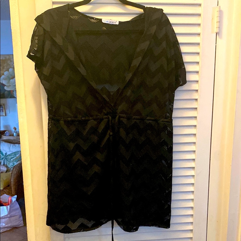 Black Sheer Chevron Cover-Up